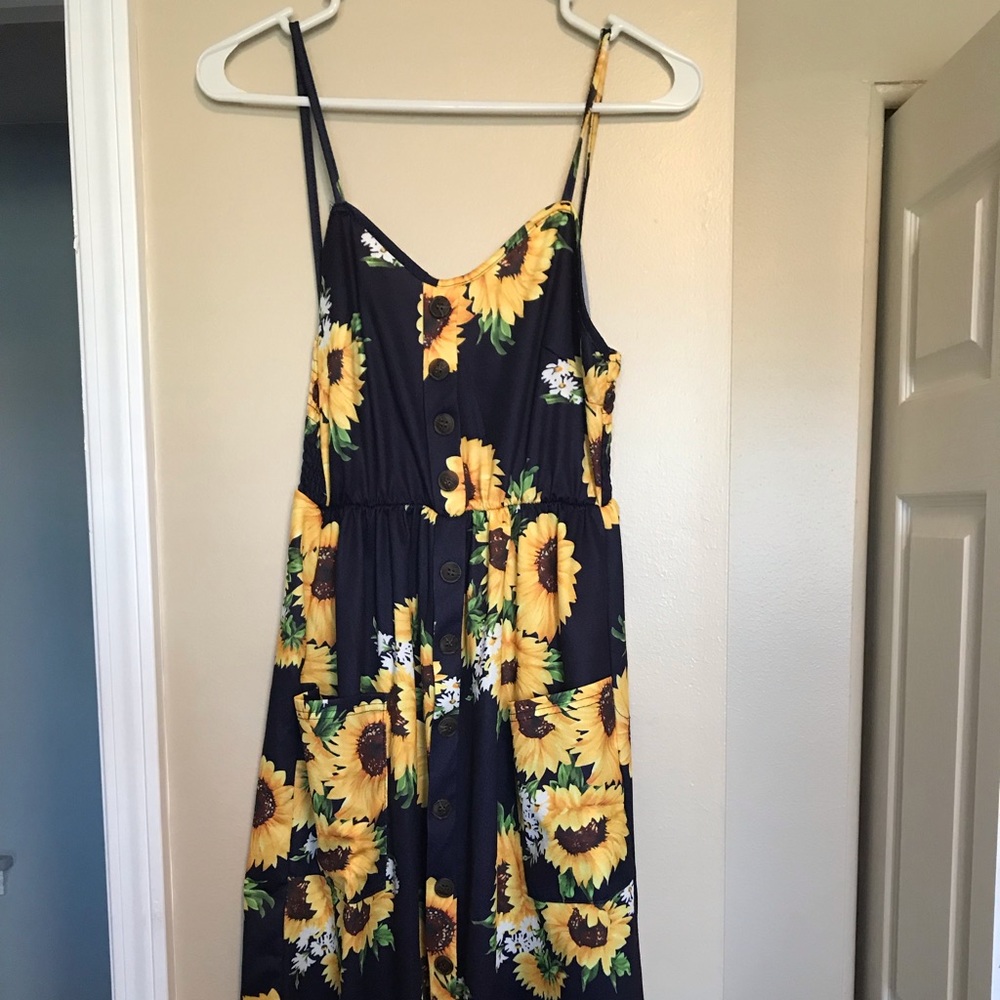Sunflower Navy Midi Dress with Pockets